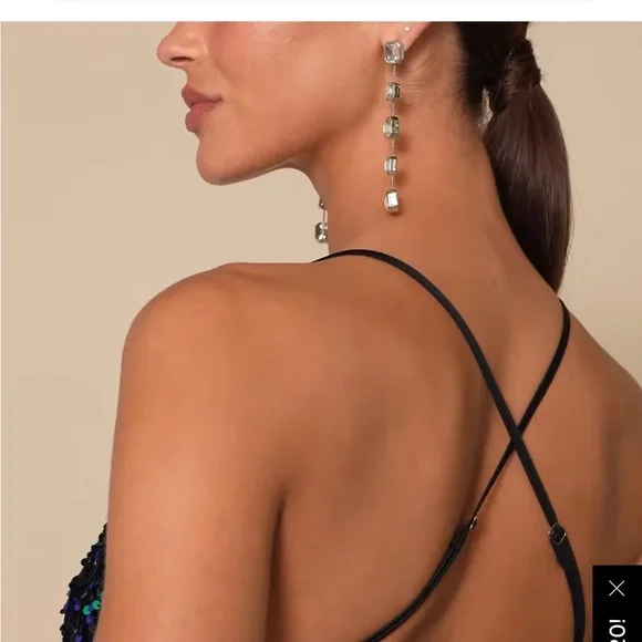 Lulu's Black Dress with Green and Blue Sequins - Picture 2 of 7